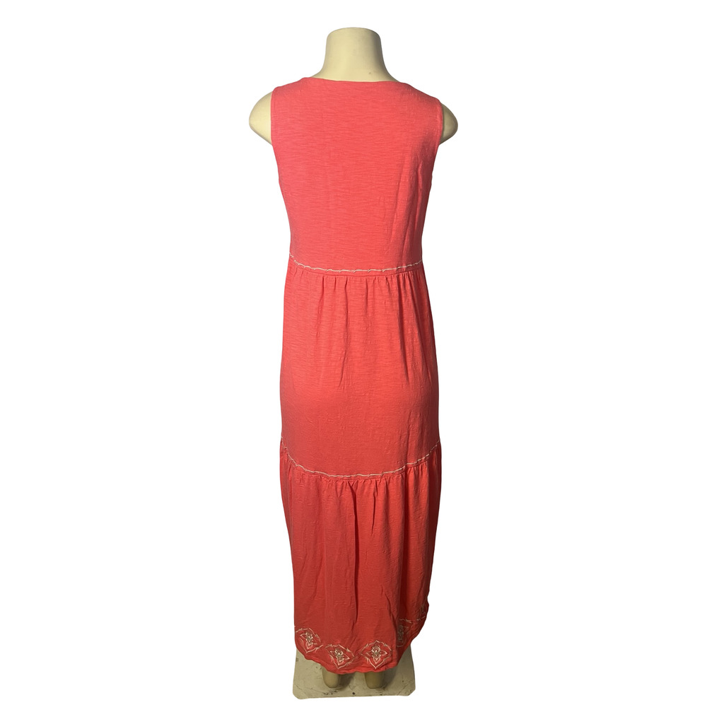 J Jill Dress Womens Small Orange Embroidered Tank Maxi Jersey Boho Sundress - Picture 4 of 13